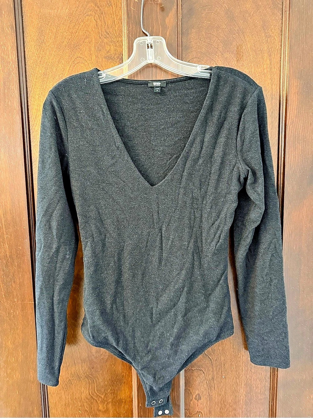 Express Body Contour V-Neck Long Sleeve Bodysuit Black Medium